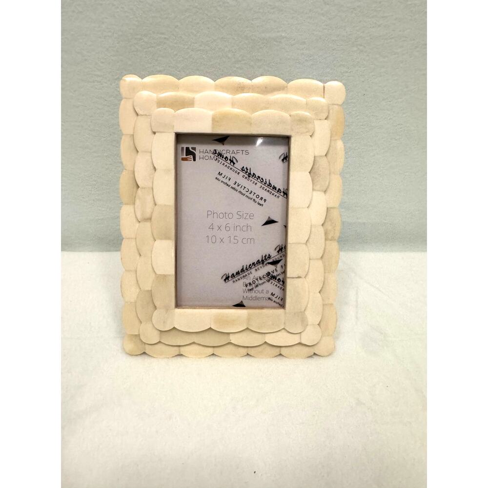 Handicrafts Home Handmade Scalloped Bone Inlay White Picture Frame, 6x4